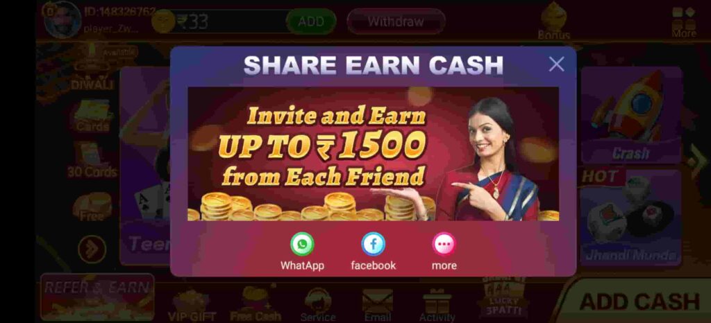 Refer And Earn In Teen Patti Master APK